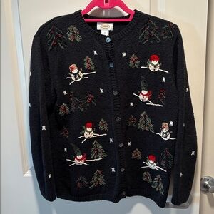 Vintage Talbots Holiday Snowman Cardigan.